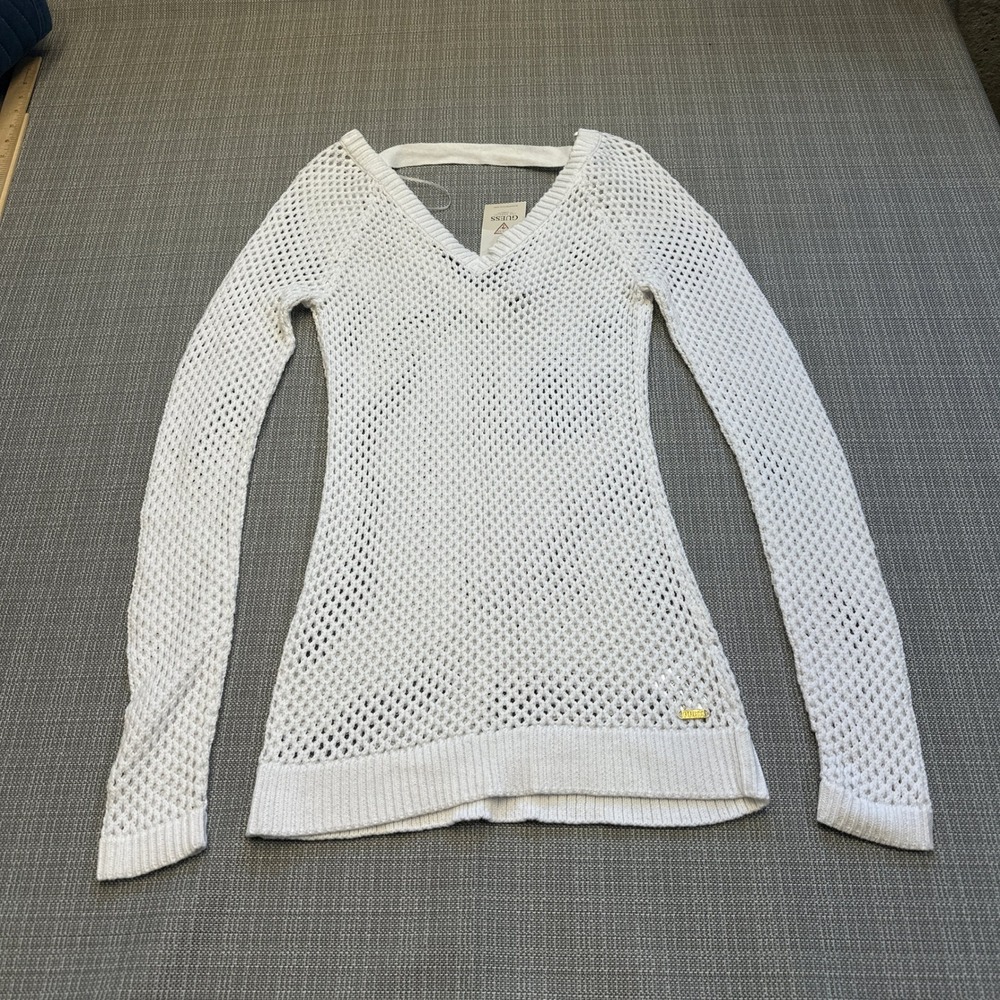 New GUESS Valencia Open Stitch Crochet Sweater XS Summer Cover Up Beach Festival